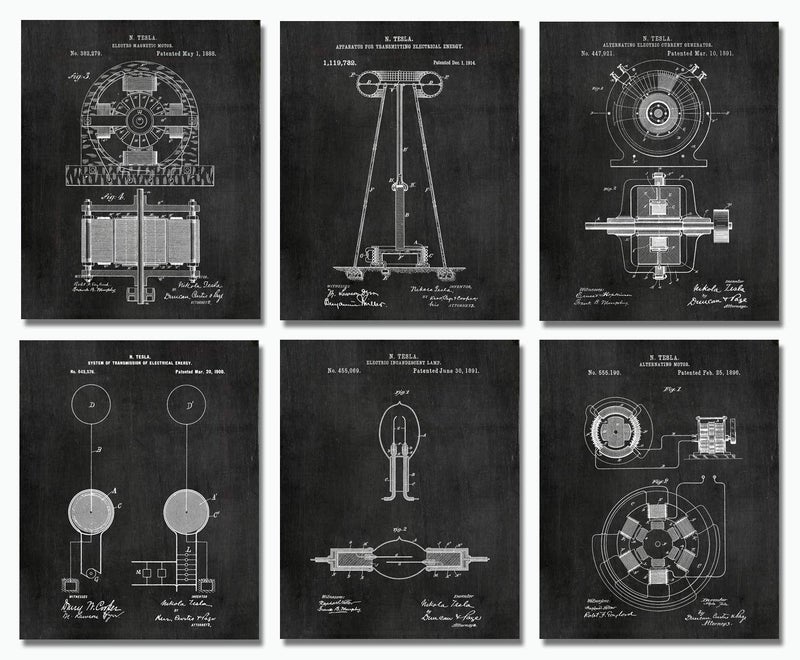 ArtCantHurtU Nikola Tesla Gifts for Engineers Steampunk Wall Decor SIX (8"x10") Unframed Wall Art Patent Prints Industrial Artwork Home Decor - Electrical, Coil, Nerd, Geek, Science, Physics Decorations - Image 1